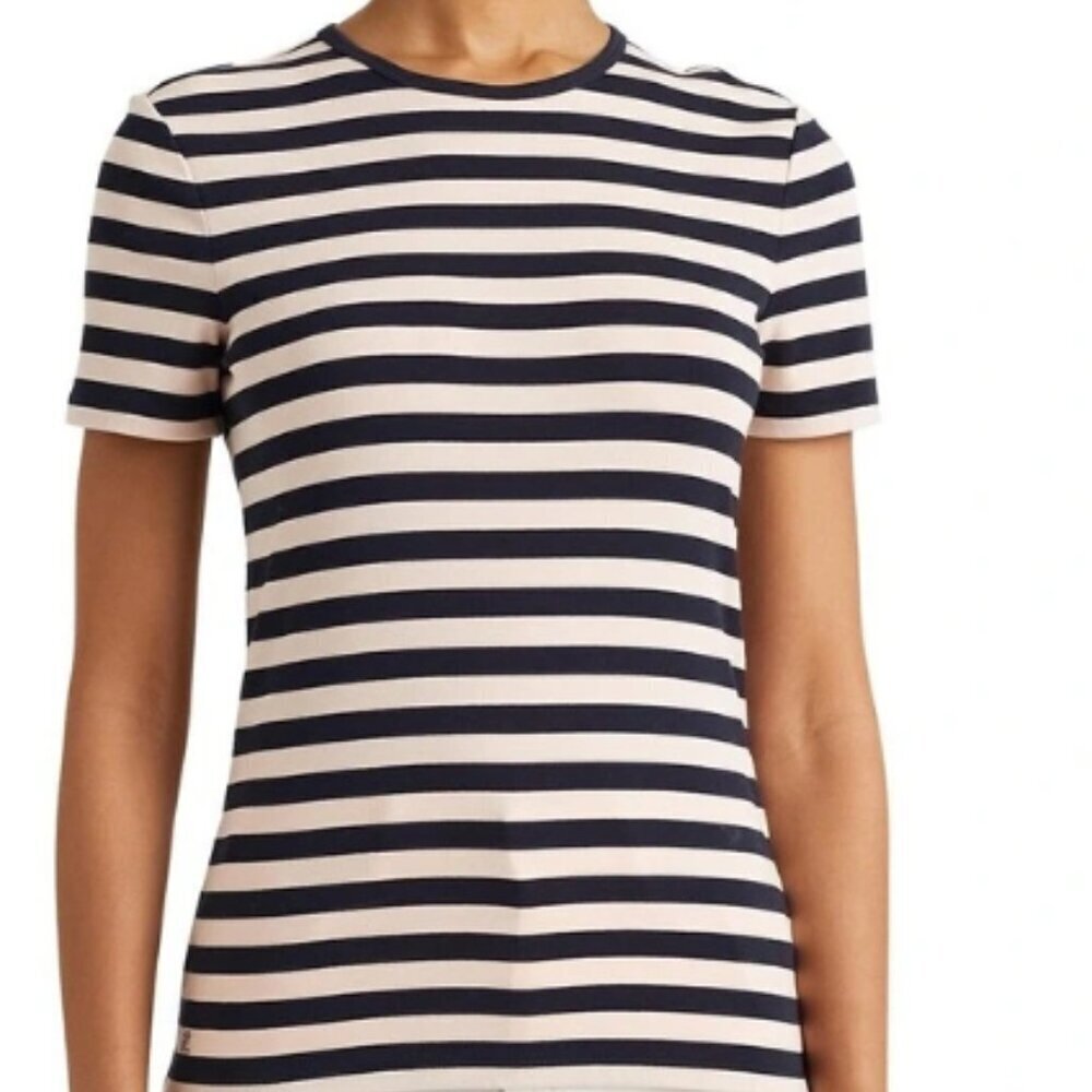 Lauren Ralph Lauren Striped Stretch Cotton Tee Size Large